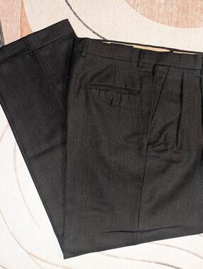 Burberry Wool Tan and Black Lined Trousers with Signature Check Trim, 34x 32